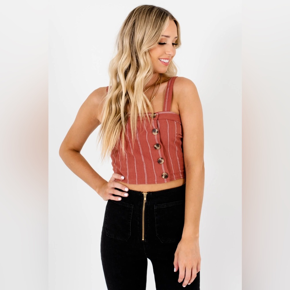 Bella Ella Boutique Rust Button Up Cropped Tank
